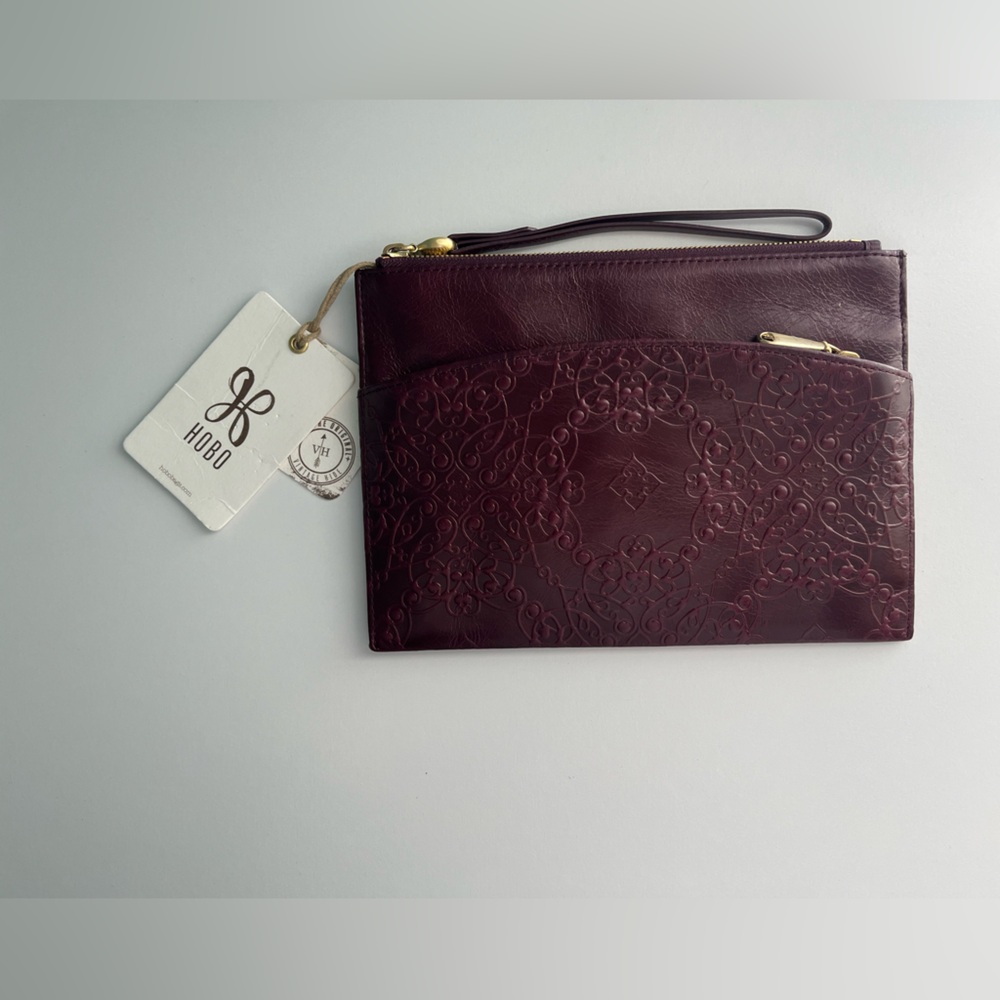Hobo International NOA Embossed Leather Clutch in Ruby